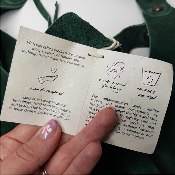 Free People Paris Suede Tote Bag Green Shoulder Leather Slouchy Tie Top BNWT - Picture 8 of 14